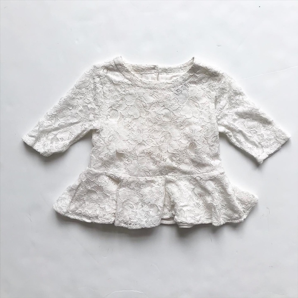 Old Navy white lace 3/4 sleeve peplum top EUC 3T